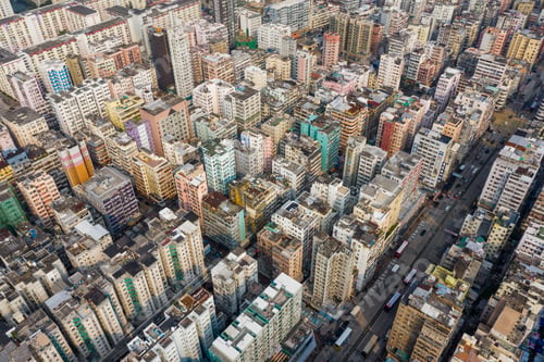 Preview: Sham Shui Po, Hong Kong, 19 March 2019: Aerial view of Hong Kong city