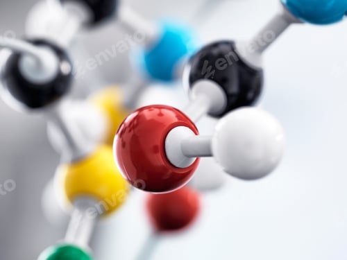 Preview: Still life of a ball and stick model illustrating a chemical formula used in research