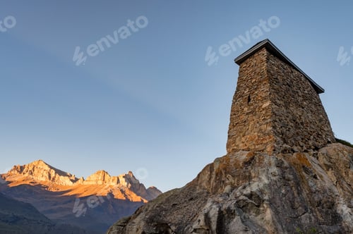 Preview: View of medieval Tower Fortress Amirkhan-Kala in Northern Caucasus, Russia