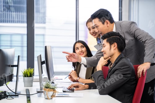 Preview: Asian Group of businessman and woman brainstorming and work on project together as teamwork