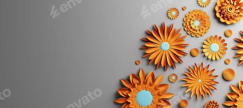 Preview: Vivid orange paper flowers on grey background