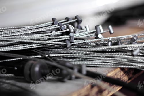 Preview: pile of old metal brake cable, cable wires. waiting for recycle.