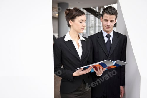 Preview: Business people looking at brochure