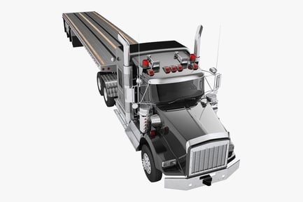 Preview: Long Hood Semi Truck with Flatbed Trailer