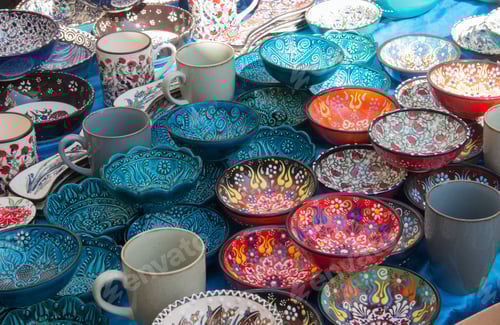 Preview: Colored oriental ceramics. Authentic handmade Turkish ceramic bowls with bright colors