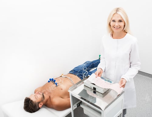 Preview: Man Receiving EKG Test with Doctor in Clinic