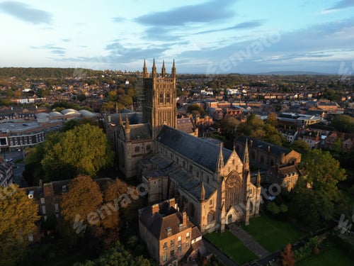 Preview: Aerial view of the historic Worcester Cathedral in England