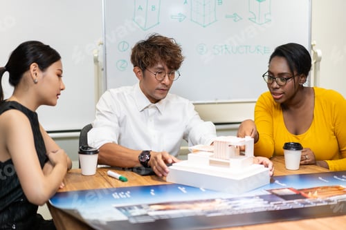 Preview: Group of diversity architect designer discuss and critic architecture design project