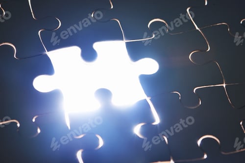 Preview: The final piece. Cropped shot of a puzzle missing a single piece.