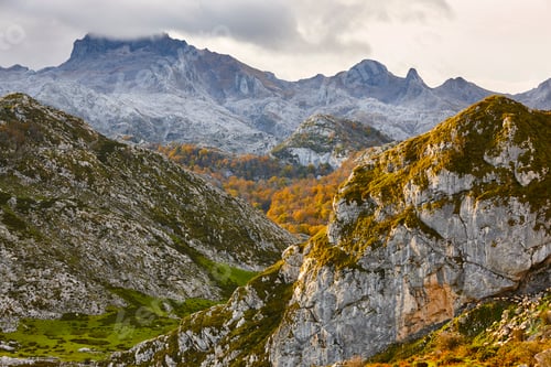 Preview: Mountain landscape in Asturias. Covadonga lakes. Picos de Europa. Spain