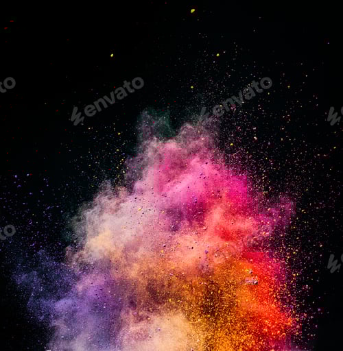 Preview: Holi powder exploding on black background.