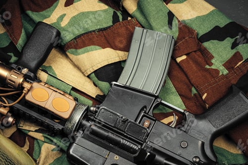 Preview: Khaki military uniform with ammunition close up