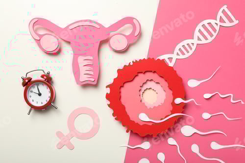 Preview: Paper-cut Illustration of Reproduction with Red Alarm Clock