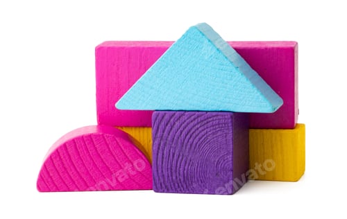 Preview: Colorful toy constructor pieces isolated on white