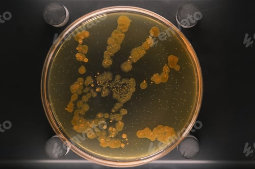 Preview: Petri dish with a colony of bacteria on a dirty hand