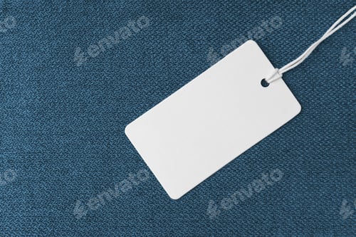 Preview: Textile Background, Blue Coarse Fabric Texture With White Empty Clothing Tag