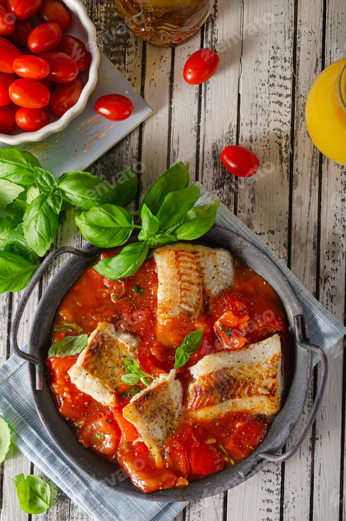 Preview: Delicious grilled fish with tomato sauce