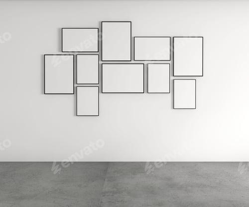 Preview: Empty wall with blank picture frames