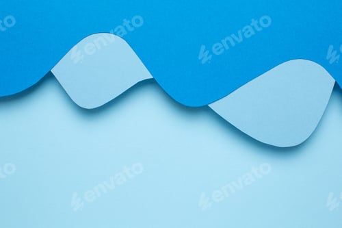 Preview: Abstract paper cut light sea blue waves art background, pastel colors with copyspace