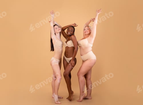 Preview: Portrait Of Diverse Multiracial Females With Different Body Types Posing In Underwear