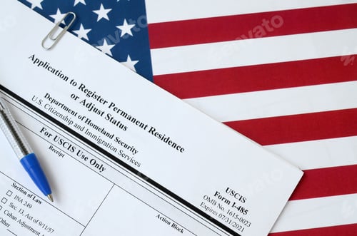 Preview: I-485 Application to register permanent residence or adjust status blank form lies on United States