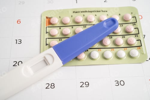 Preview: Pregnancy test and birth control pills, contraception health and medicine.
