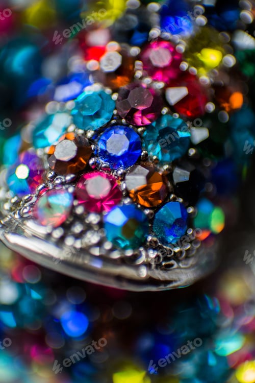 Preview: close-up abstract multicolored stones on a silver base decoration