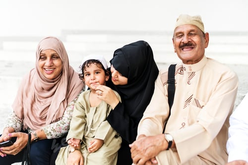 Preview: Muslim family sitting together outdoors