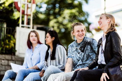 Preview: Students meeting up for study session outside library.