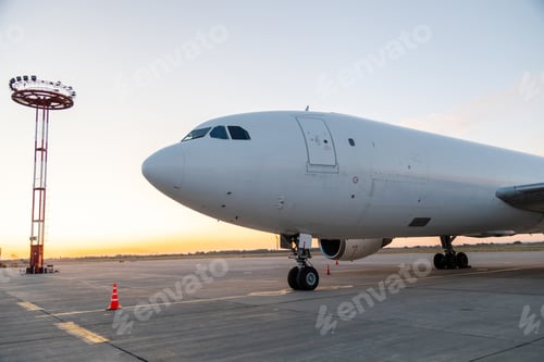 Preview: Lighting towers and airplane at the airport