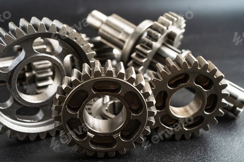 Preview: Gear and cogs wheels, clock mechanism, brass metal engine industrial.