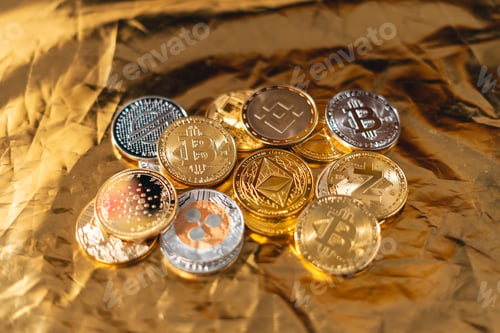 Preview: Cryptocurrency golden bitcoin image for crypto currency