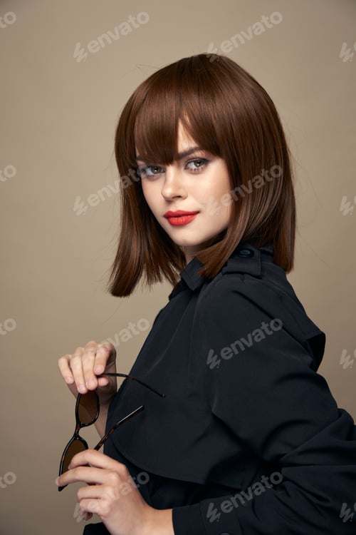 Preview: Stylish Woman black coat passion red lips