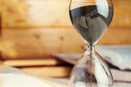 Preview: Sandglass clock close up on a table