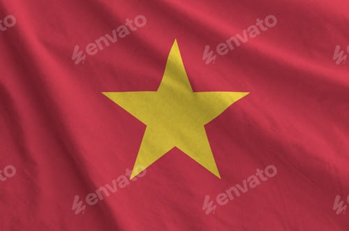 Preview: Vietnam flag depicted on folded wavy fabric of old cloth