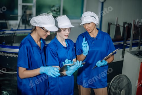 Preview: Inspector check conveyor operation with precise bottled water sequencing for seamless production.