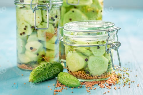 Preview: Closeup of fresh ingredients for pickled cucumber