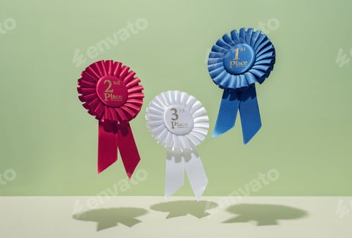 Preview: Three awards to the winners for success and victory in levitation. Creative contemporary concept.