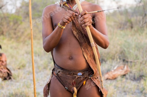 Preview: A San Bushman holding bow and arrow, Kalahari Desert