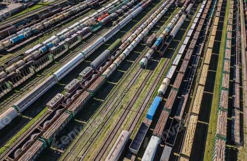 Preview: Aerial view of colorful freight wagons