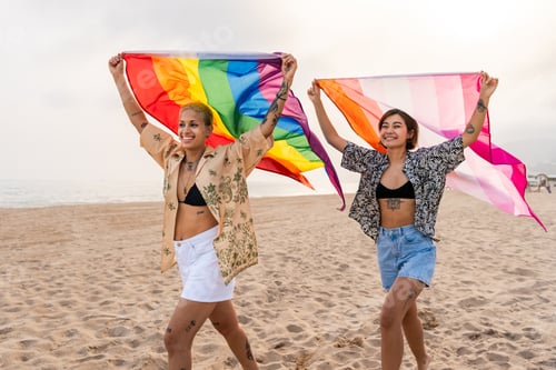 Preview: Beautiful lesbian couple of lovers dating outdoors