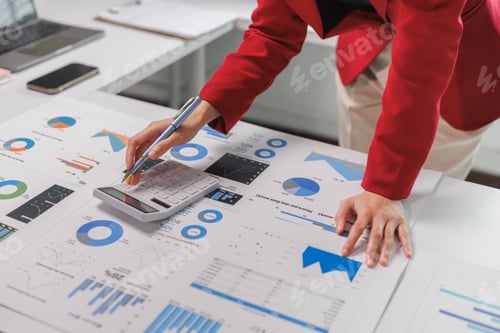 Preview: Business professional calculating financial data and analyzing reports