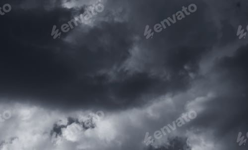 Preview: Stormy dark cloudy sky. Pollution, PM 2.5, Carbon dioxide and environment problems concept.