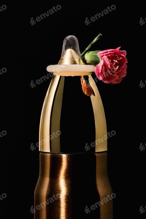 Preview: Make love, not war. Pacifism and non-violence movement. Bullet with a condom on the top.