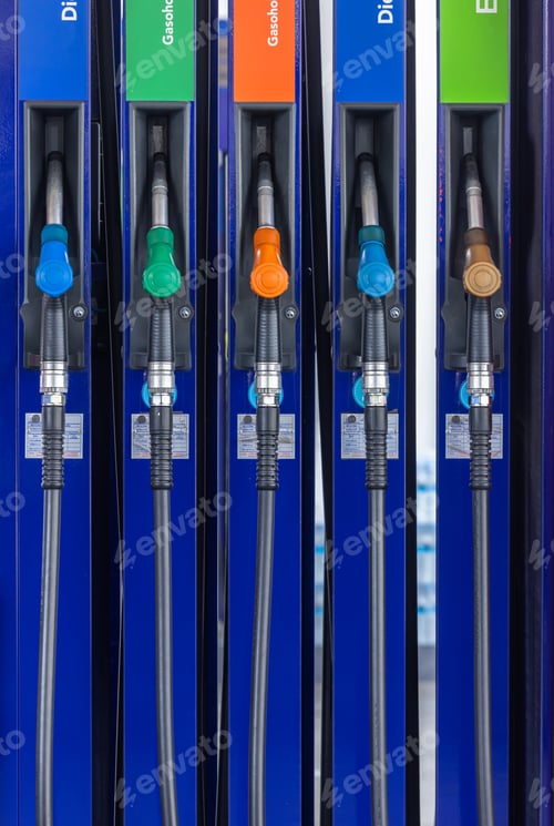 Preview: Fuel gasoline dispenser in gasoline station, Petrol pump filling nozzle at gasoline station fuel.