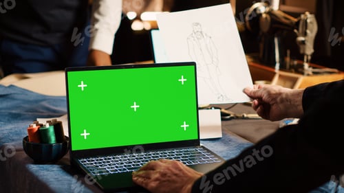 Preview: Craftsman using greenscreen on laptop
