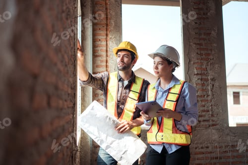 Preview: Architects and engineers work together to assess the residential home construction site's progress