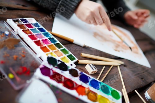 Preview: Watercolor Painting on a Wooden Tabletop