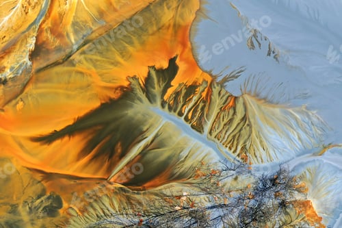 Preview: Aerial view of a big waste decanting lake, tailing pond. Mining residual waters