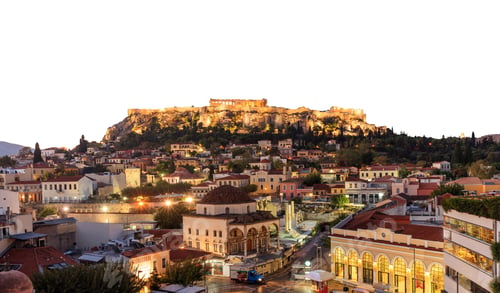 Preview: Athens, Greece. Acropolis rock and Monastiraki square isolated on white background